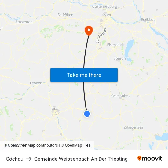 Söchau to Gemeinde Weissenbach An Der Triesting map