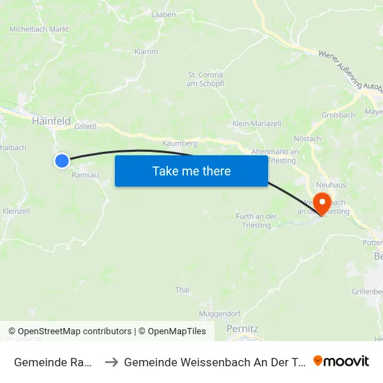 Gemeinde Ramsau to Gemeinde Weissenbach An Der Triesting map