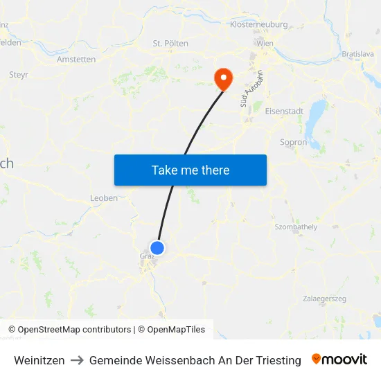 Weinitzen to Gemeinde Weissenbach An Der Triesting map