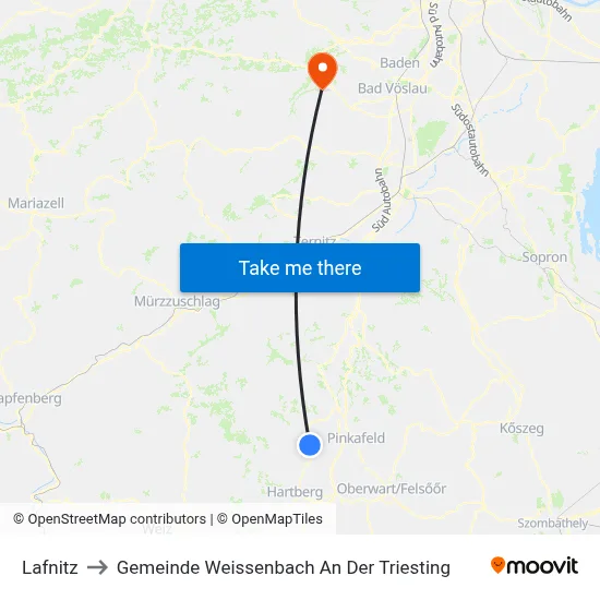 Lafnitz to Gemeinde Weissenbach An Der Triesting map