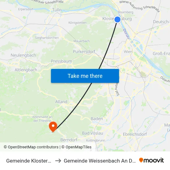 Gemeinde Klosterneuburg to Gemeinde Weissenbach An Der Triesting map