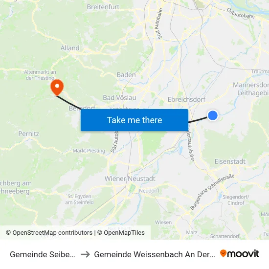 Gemeinde Seibersdorf to Gemeinde Weissenbach An Der Triesting map