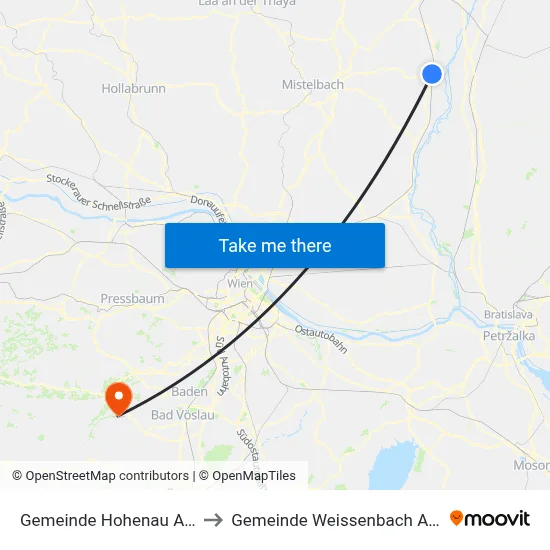 Gemeinde Hohenau An Der March to Gemeinde Weissenbach An Der Triesting map