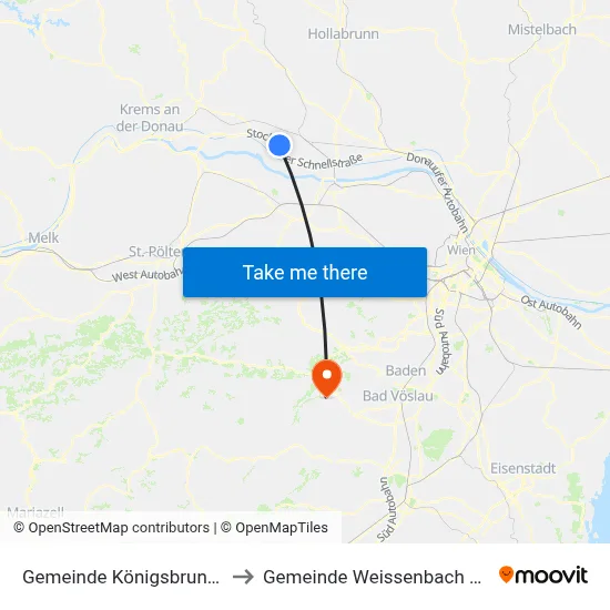 Gemeinde Königsbrunn am Wagram to Gemeinde Weissenbach An Der Triesting map