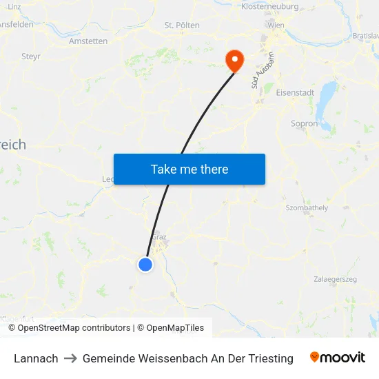 Lannach to Gemeinde Weissenbach An Der Triesting map