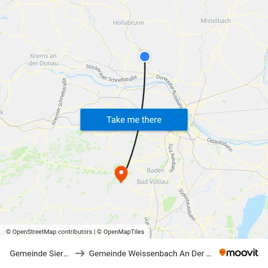 Gemeinde Sierndorf to Gemeinde Weissenbach An Der Triesting map