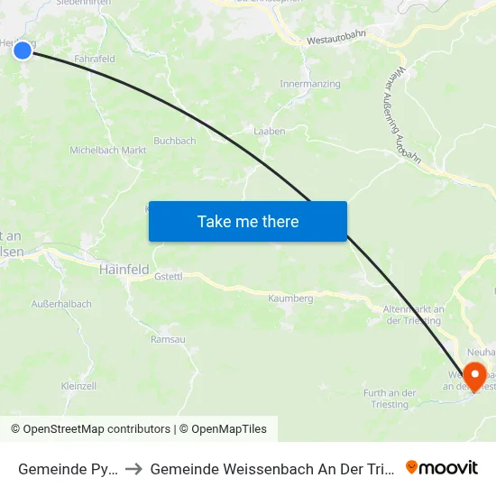 Gemeinde Pyhra to Gemeinde Weissenbach An Der Triesting map