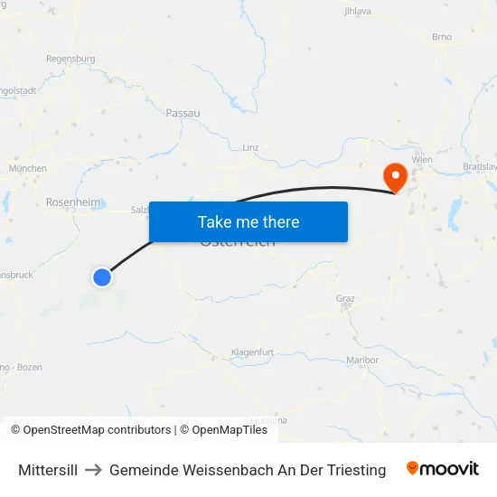 Mittersill to Gemeinde Weissenbach An Der Triesting map