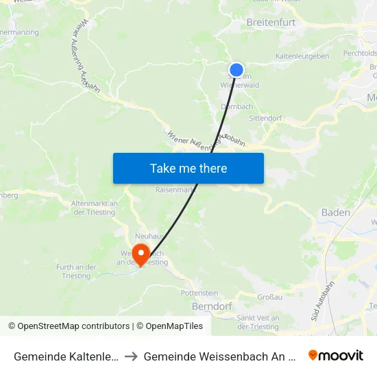 Gemeinde Kaltenleutgeben to Gemeinde Weissenbach An Der Triesting map