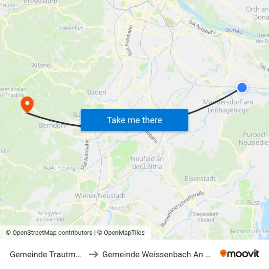 Gemeinde Trautmannsdorf to Gemeinde Weissenbach An Der Triesting map