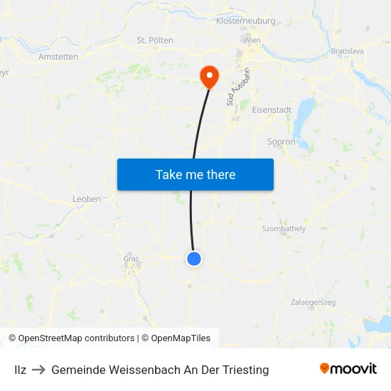 Ilz to Gemeinde Weissenbach An Der Triesting map