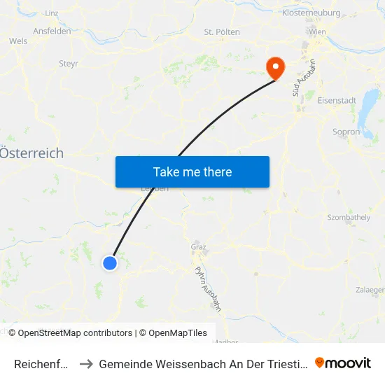 Reichenfels to Gemeinde Weissenbach An Der Triesting map