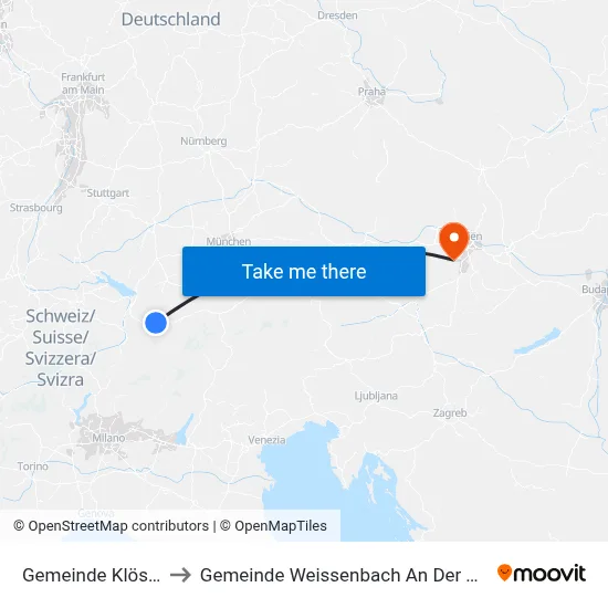 Gemeinde Klösterle to Gemeinde Weissenbach An Der Triesting map