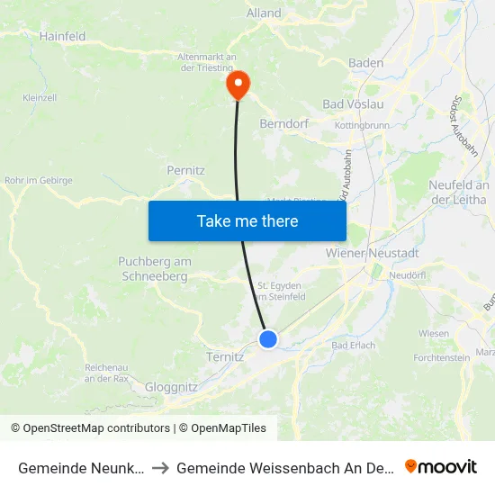 Gemeinde Neunkirchen to Gemeinde Weissenbach An Der Triesting map