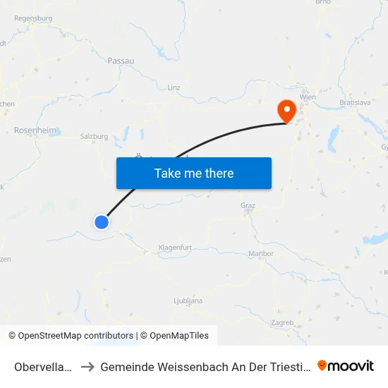 Obervellach to Gemeinde Weissenbach An Der Triesting map