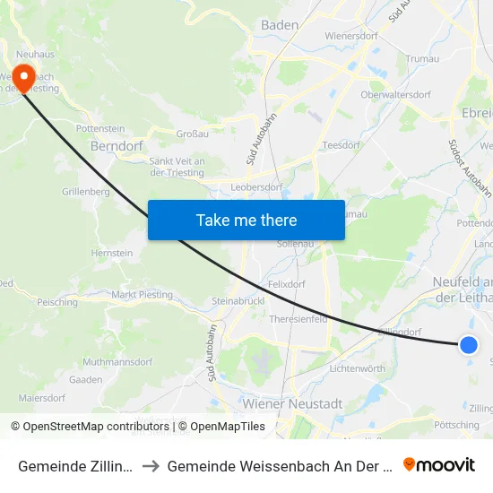 Gemeinde Zillingdorf to Gemeinde Weissenbach An Der Triesting map