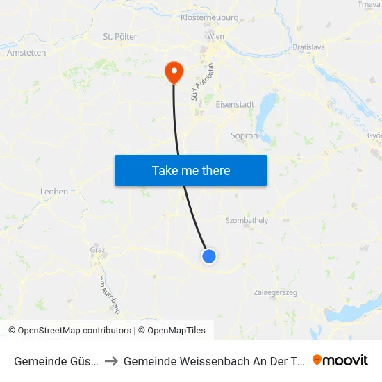 Gemeinde Güssing to Gemeinde Weissenbach An Der Triesting map