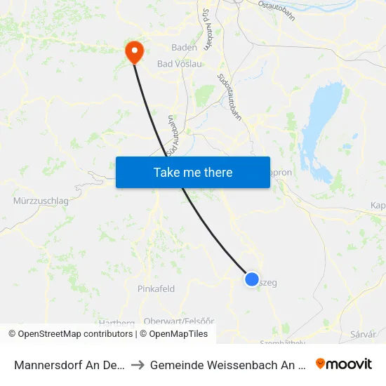 Mannersdorf An Der Rabnitz to Gemeinde Weissenbach An Der Triesting map