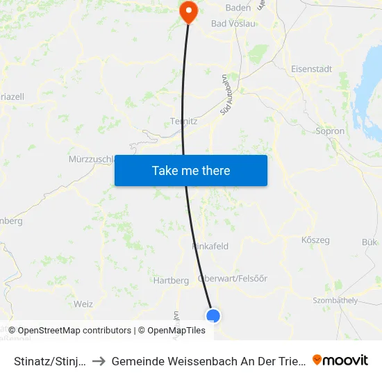 Stinatz/Stinjaki to Gemeinde Weissenbach An Der Triesting map