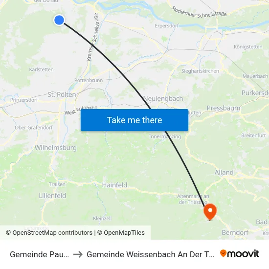 Gemeinde Paudorf to Gemeinde Weissenbach An Der Triesting map