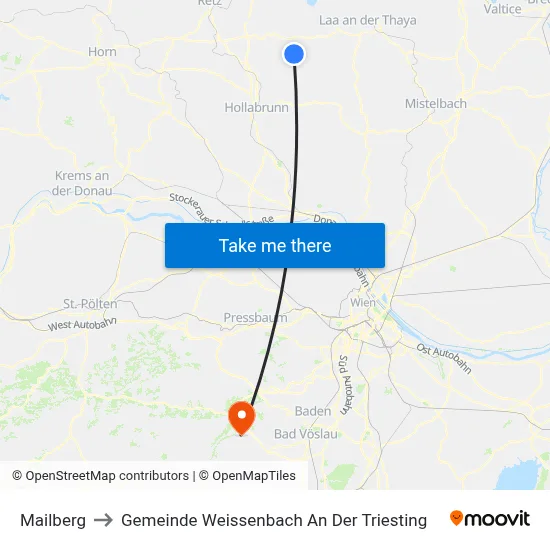 Mailberg to Gemeinde Weissenbach An Der Triesting map