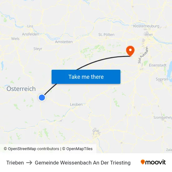 Trieben to Gemeinde Weissenbach An Der Triesting map