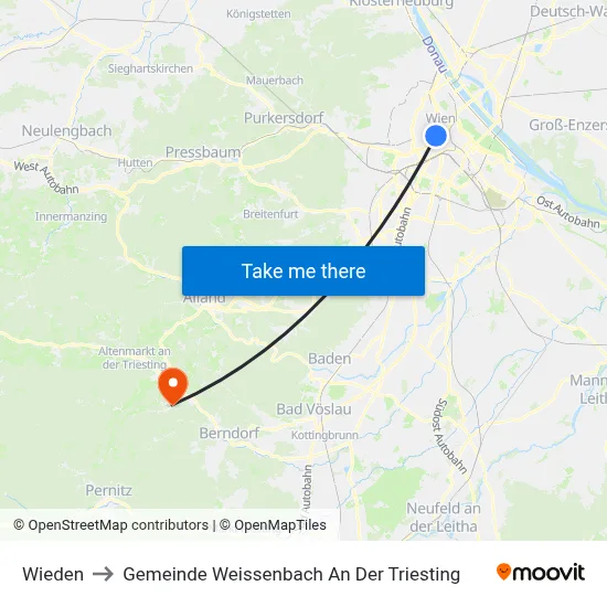 Wieden to Gemeinde Weissenbach An Der Triesting map