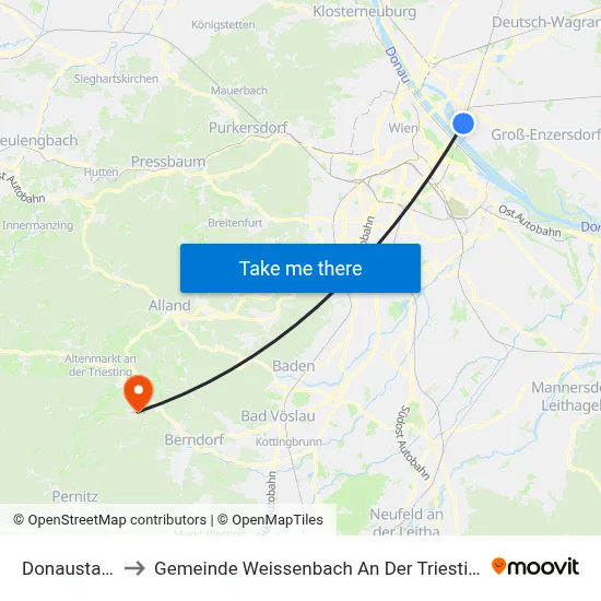 Donaustadt to Gemeinde Weissenbach An Der Triesting map