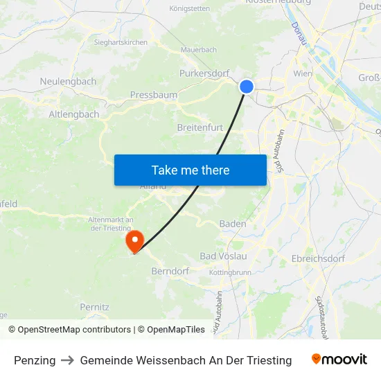 Penzing to Gemeinde Weissenbach An Der Triesting map