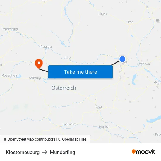 Klosterneuburg to Munderfing map