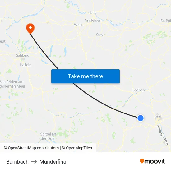 Bärnbach to Munderfing map
