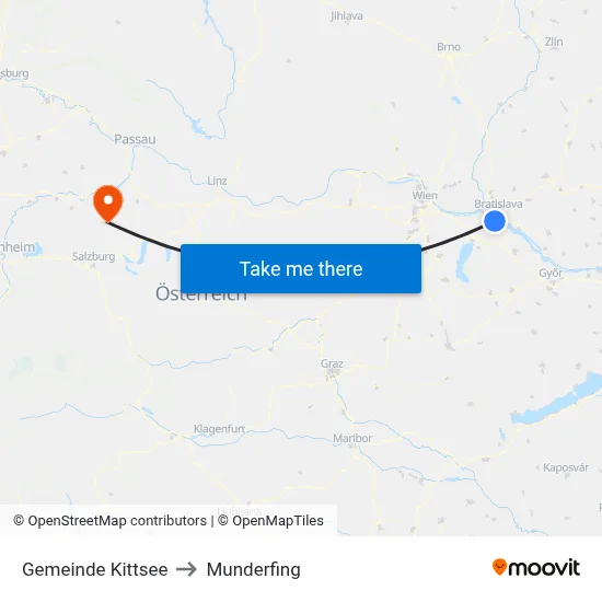 Gemeinde Kittsee to Munderfing map