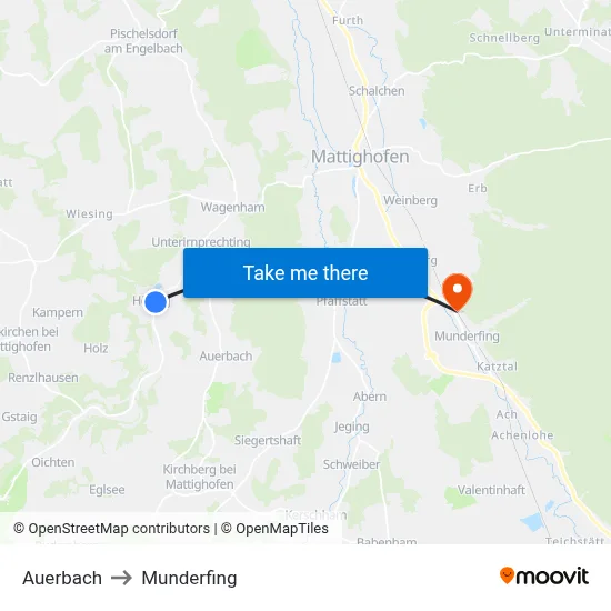 Auerbach to Munderfing map