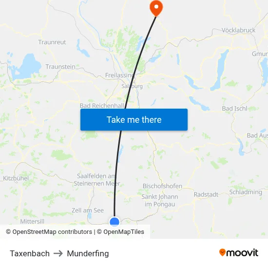 Taxenbach to Munderfing map