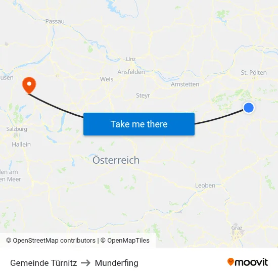 Gemeinde Türnitz to Munderfing map