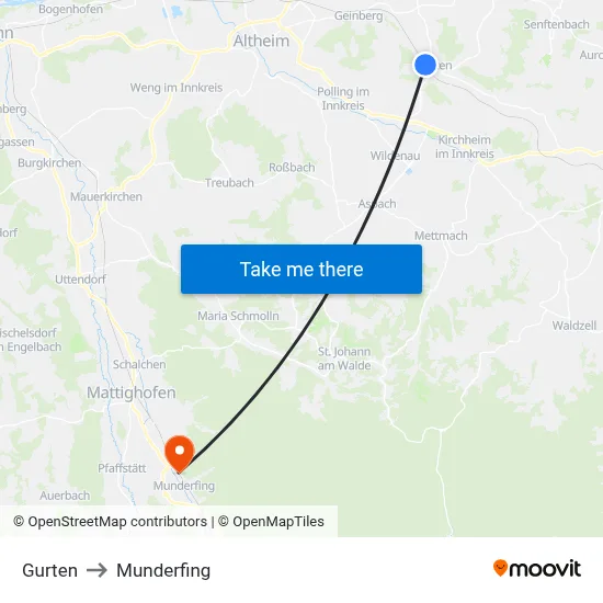 Gurten to Munderfing map
