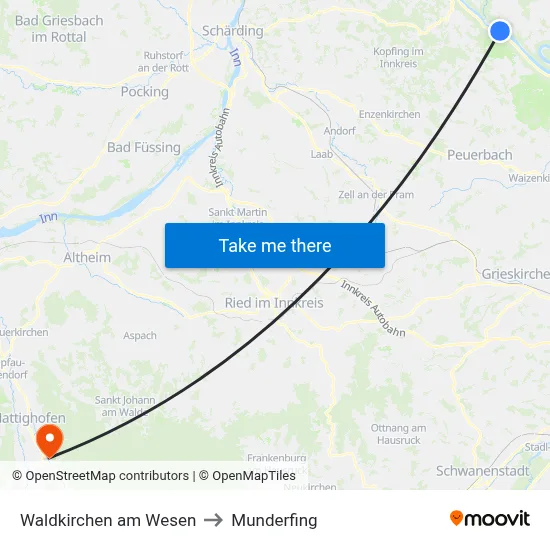 Waldkirchen am Wesen to Munderfing map