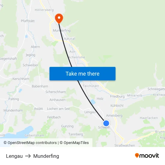 Lengau to Munderfing map