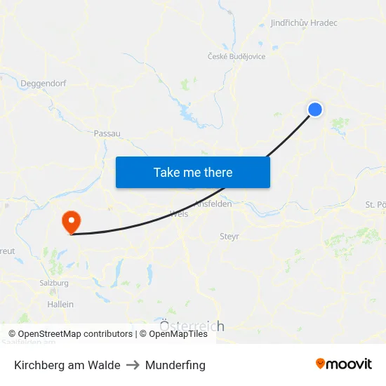 Kirchberg am Walde to Munderfing map