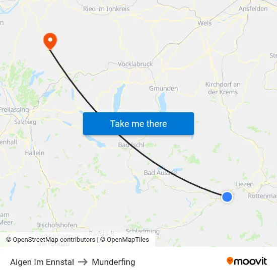Aigen Im Ennstal to Munderfing map