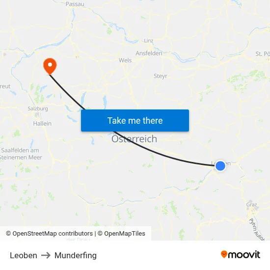 Leoben to Munderfing map