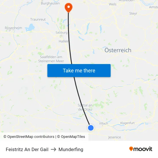 Feistritz An Der Gail to Munderfing map