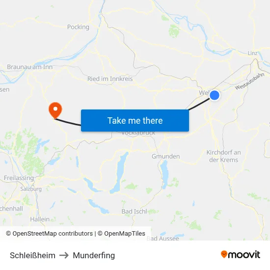 Schleißheim to Munderfing map