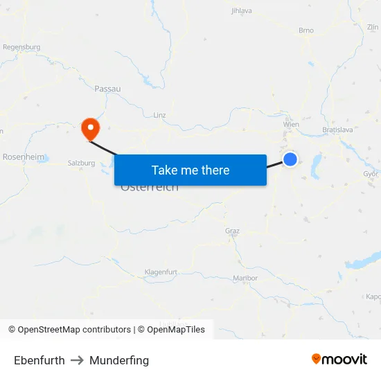 Ebenfurth to Munderfing map