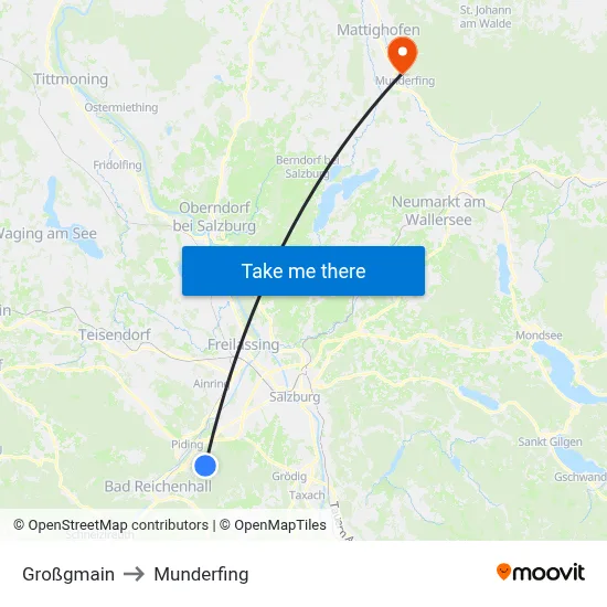 Großgmain to Munderfing map