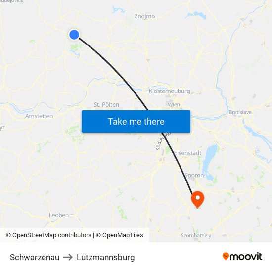 Schwarzenau to Lutzmannsburg map