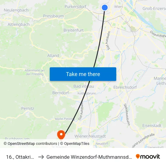 16., Ottakring to Gemeinde Winzendorf-Muthmannsdorf map
