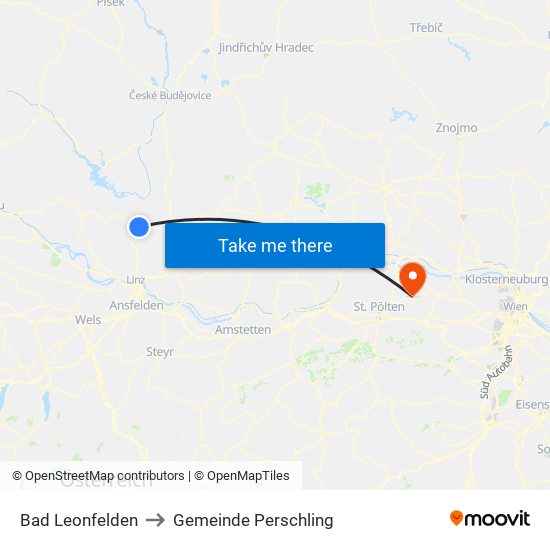 Bad Leonfelden to Gemeinde Perschling map