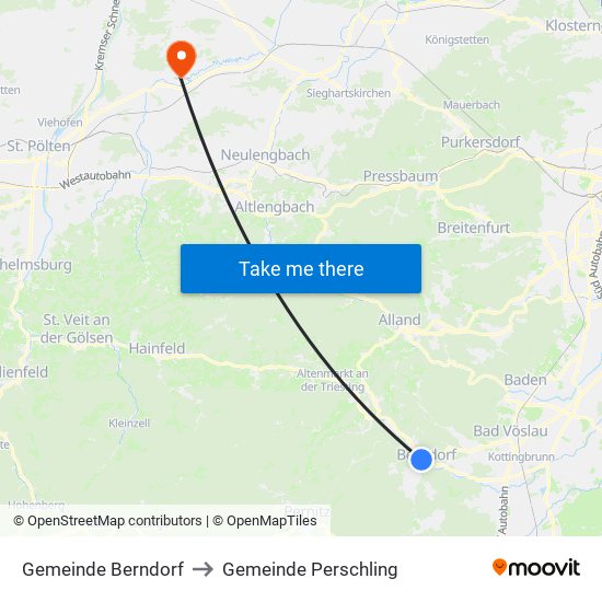 Gemeinde Berndorf to Gemeinde Perschling map