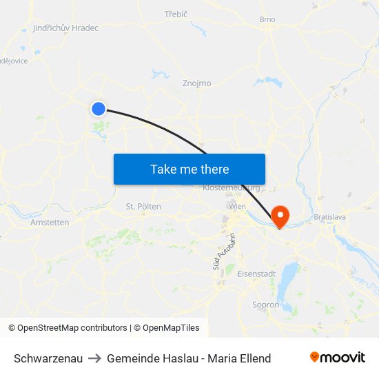 Schwarzenau to Gemeinde Haslau - Maria Ellend map